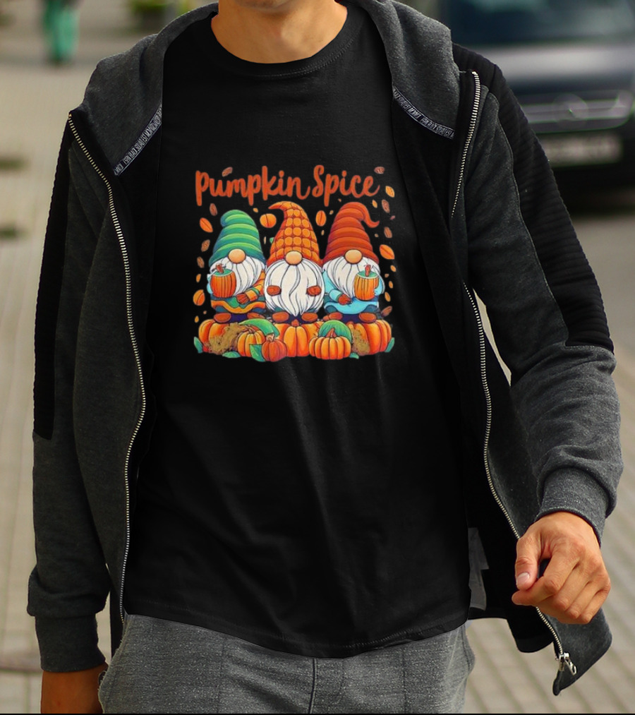 Pumpkin Spice Gnomes With Autumn Leaves And Pumpkins T-Shirt