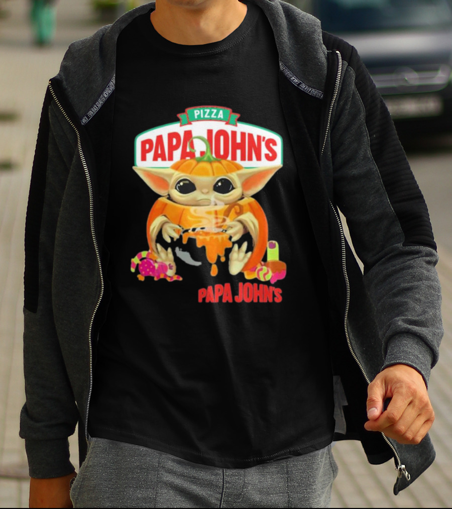 Papa John's Pizza Baby Yoda Pumpkin Halloween T-Shirt