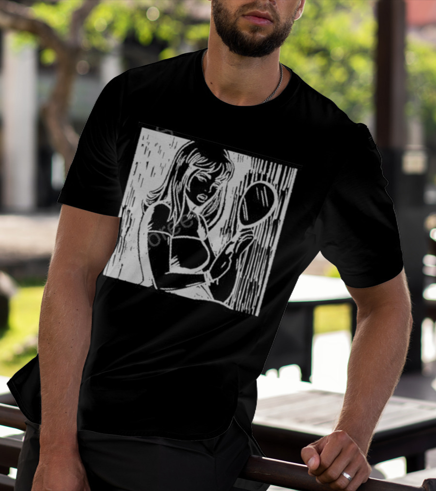 Billie Eilish Store Mirror Art Black And White Line Drawing Woman With Handheld Mirror T-Shirt