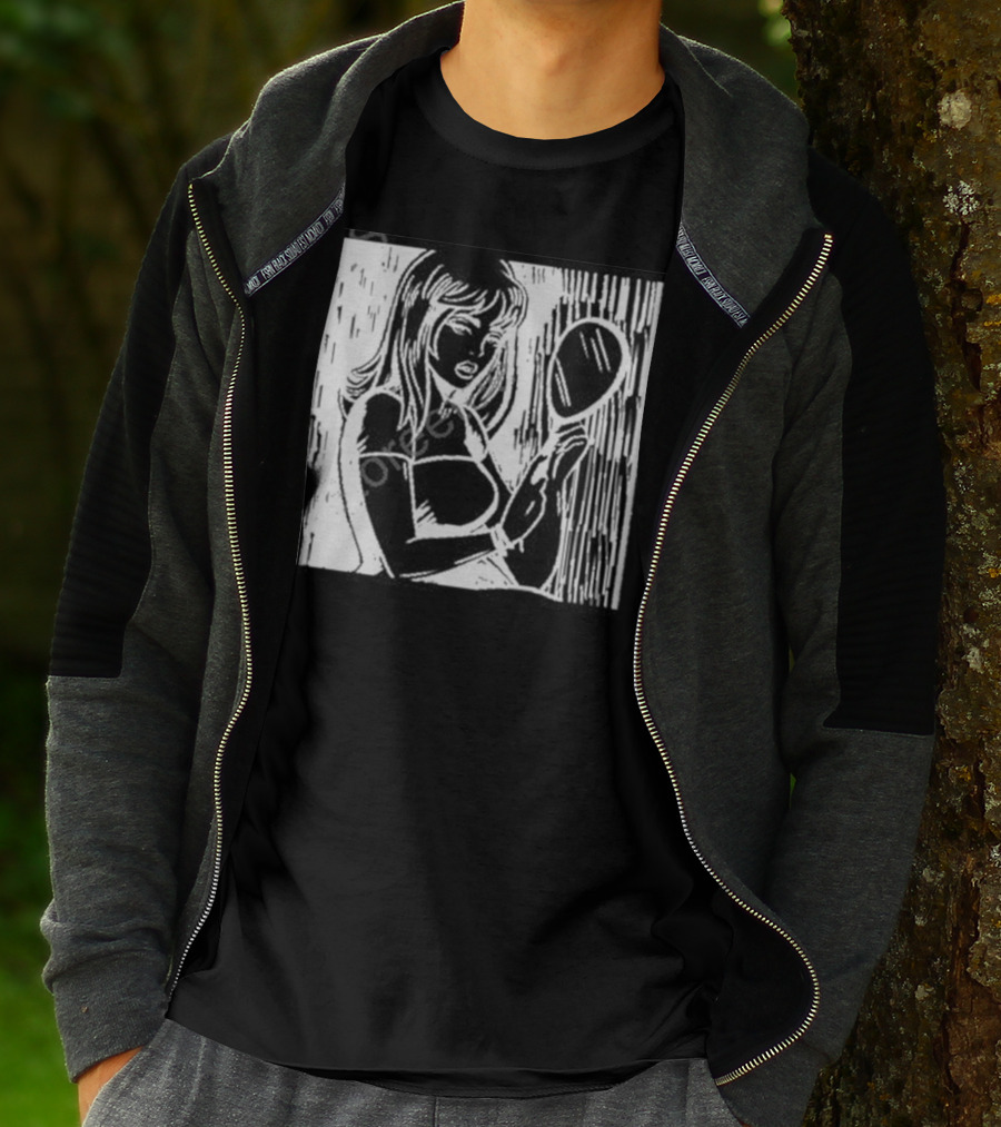 Billie Eilish Store Mirror Art Black And White Line Drawing Woman With Handheld Mirror T-Shirt