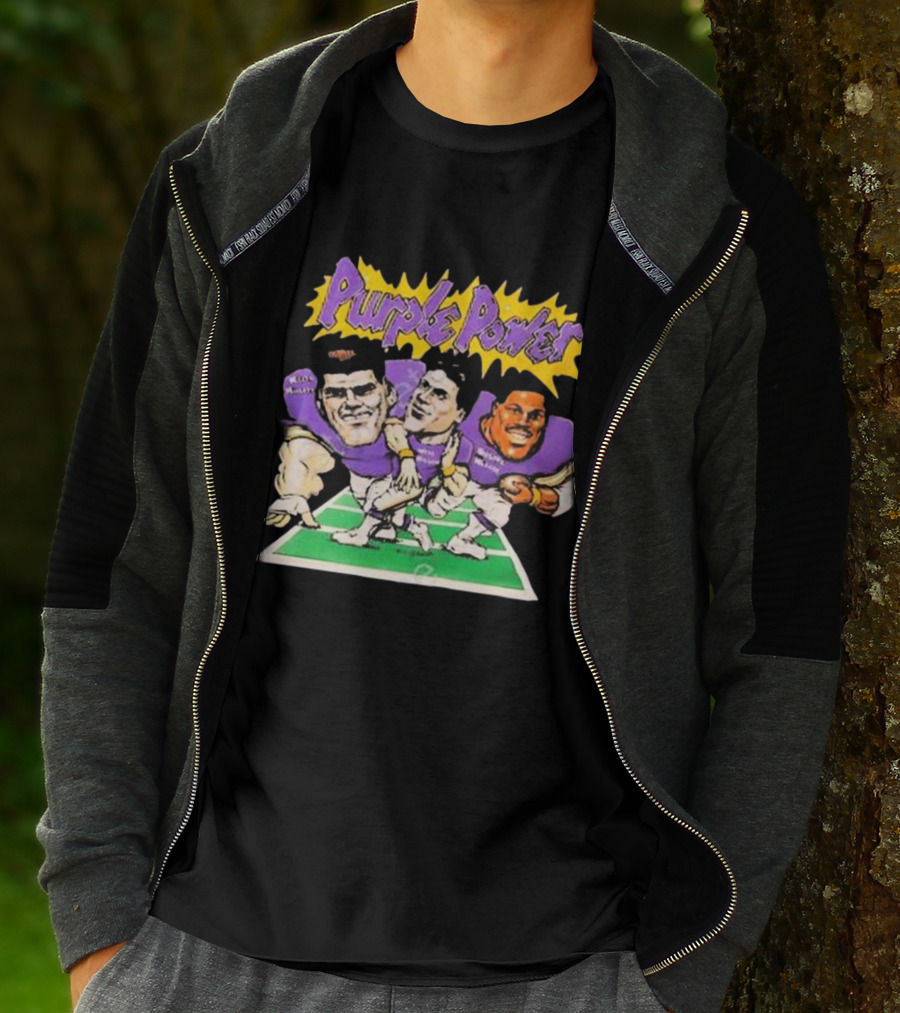 Purple Power Minnesota Vikings Cartoon Trio Caricature Football T-Shirt