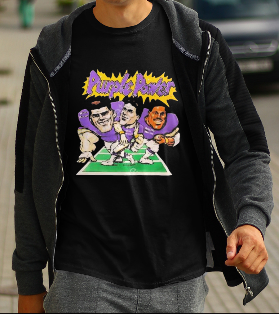 Purple Power Minnesota Vikings Cartoon Trio Caricature Football T-Shirt