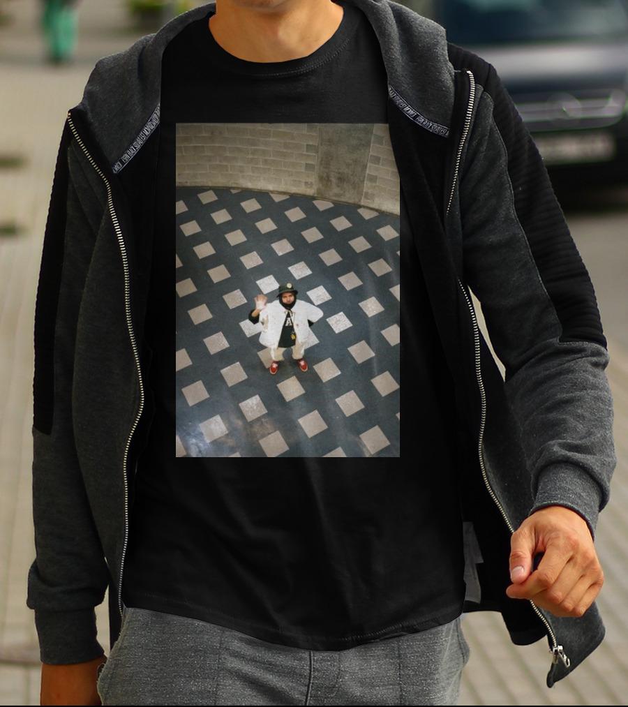 Mac Photo Off Waving Man In Grid Pattern Floor T-Shirt