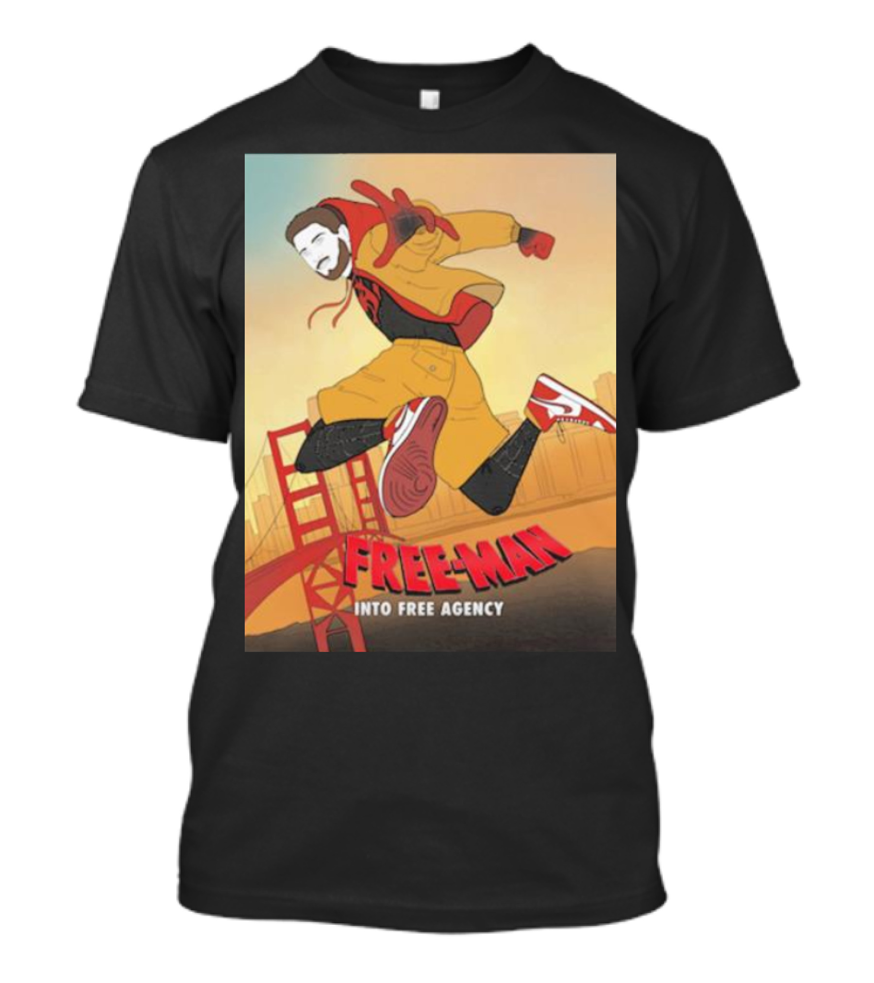 FREE-MAN Into Free Agency San Francisco Bridge Jumping Character T-Shirt