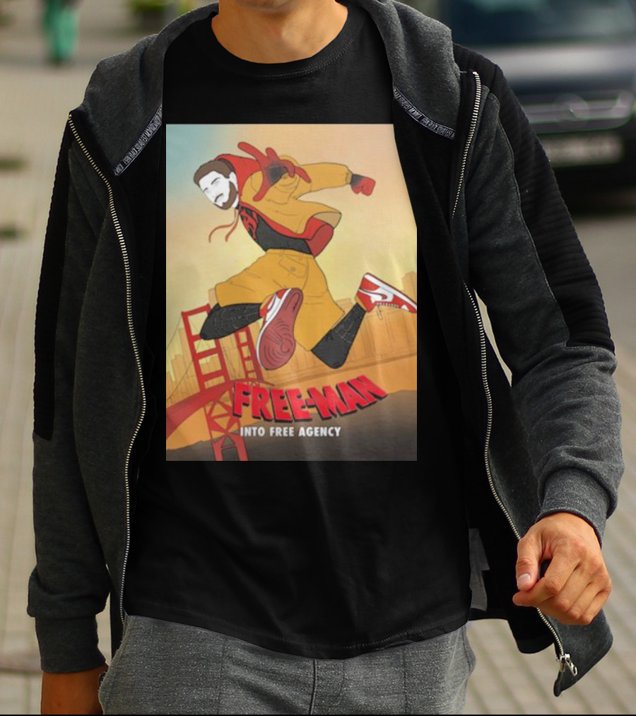 FREE-MAN Into Free Agency San Francisco Bridge Jumping Character T-Shirt