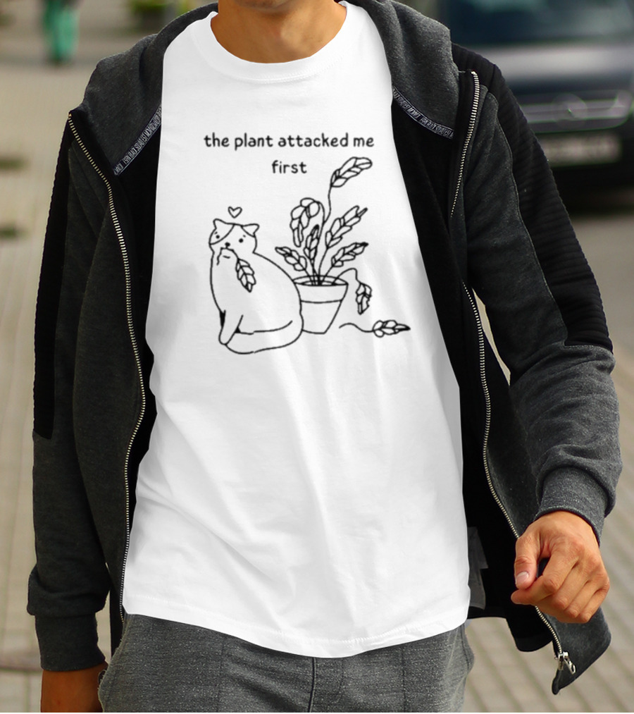Poorly Drawn Cats The Plant Attacked Me First T-Shirt
