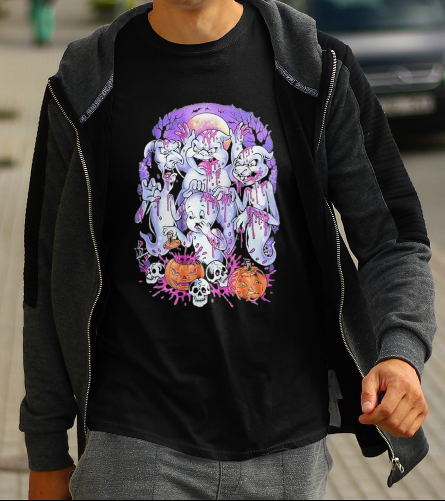 Peaked Apparel Halloween Ghosts With Pumpkins And Skulls T-Shirt
