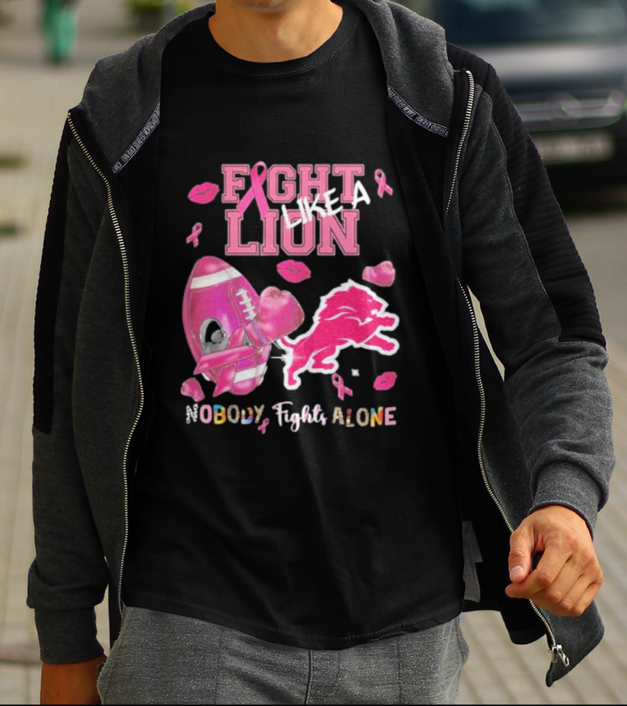 Fight Like A Lion Nobody Fights Alone Pink Ribbon Football Boxing Gloves Lips T-Shirt