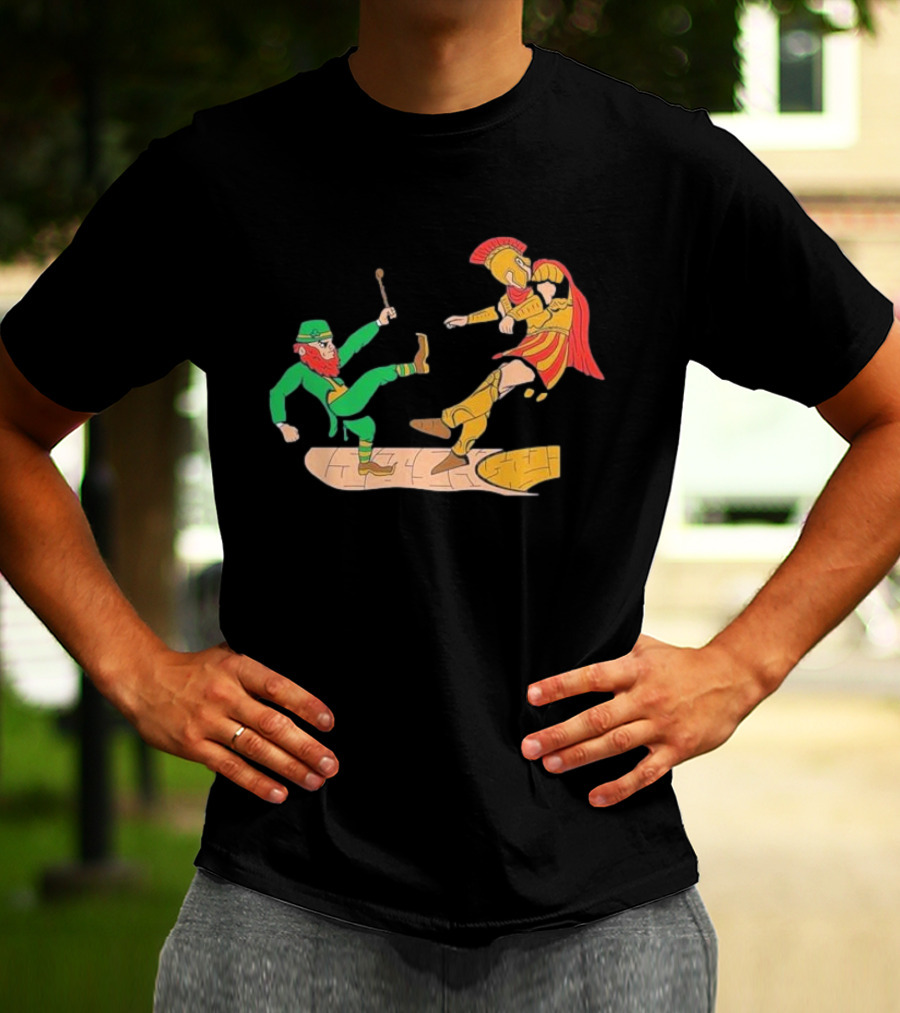 Notre Dame Leprechaun Vs. Trojan Warrior Kick Battle T-Shirt