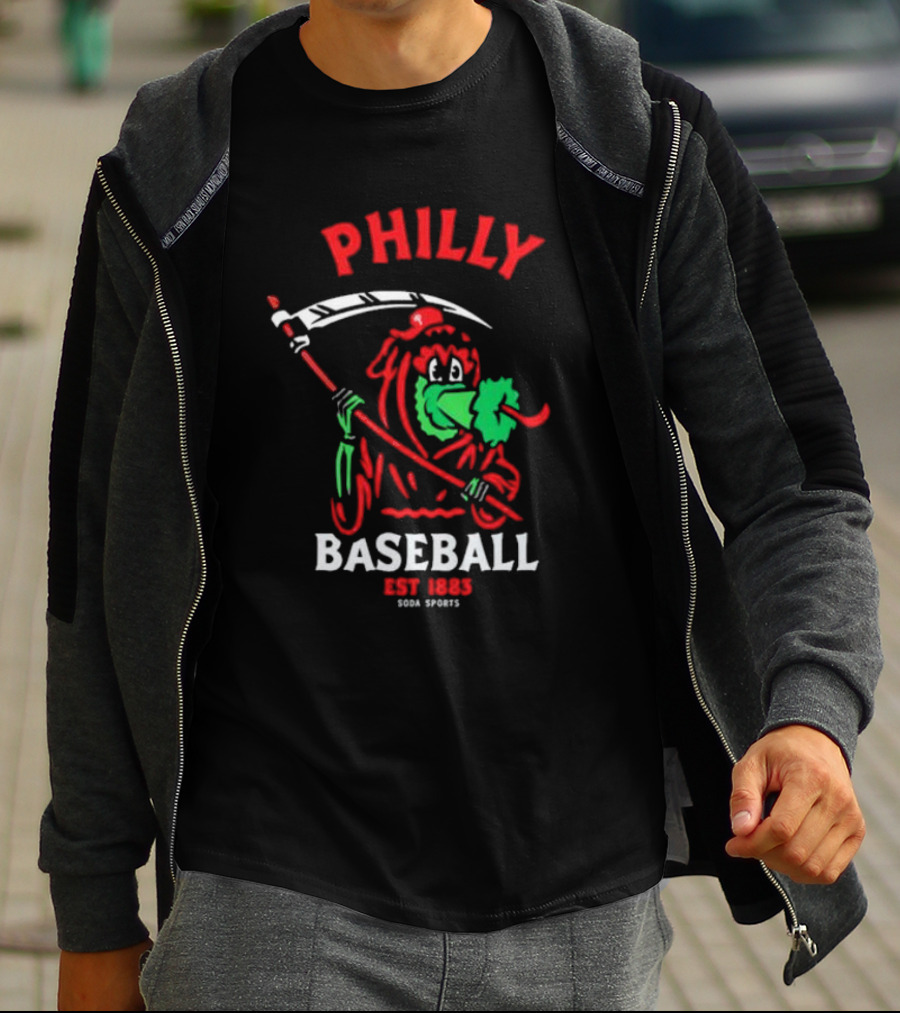 Philly Baseball Est 1883 Soda Sports Phillie Phanatic Grim Reaper T-Shirt