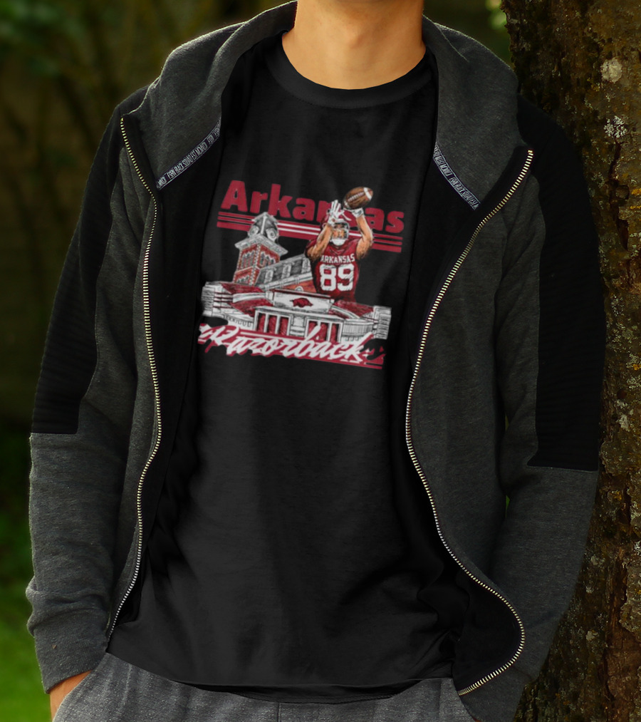 Arkansas Razorbacks Nathan Bax 89 Collegiate Landmarks Football Receiver T-Shirt