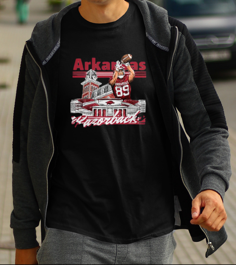 Arkansas Razorbacks Nathan Bax 89 Collegiate Landmarks Football Receiver T-Shirt