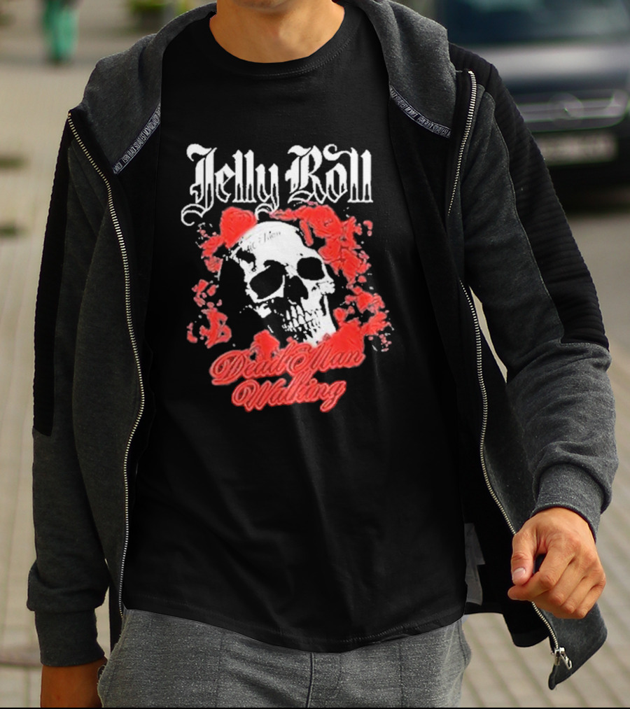 Jelly Roll Dead Man Walking Black Floral Skull Roses T-Shirt