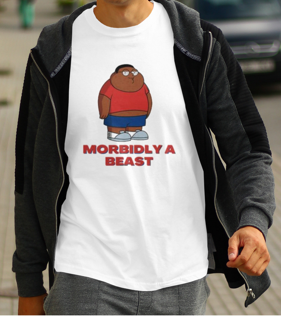 Morbidly A Beast Cartoon Character In Red And Blue T-Shirt