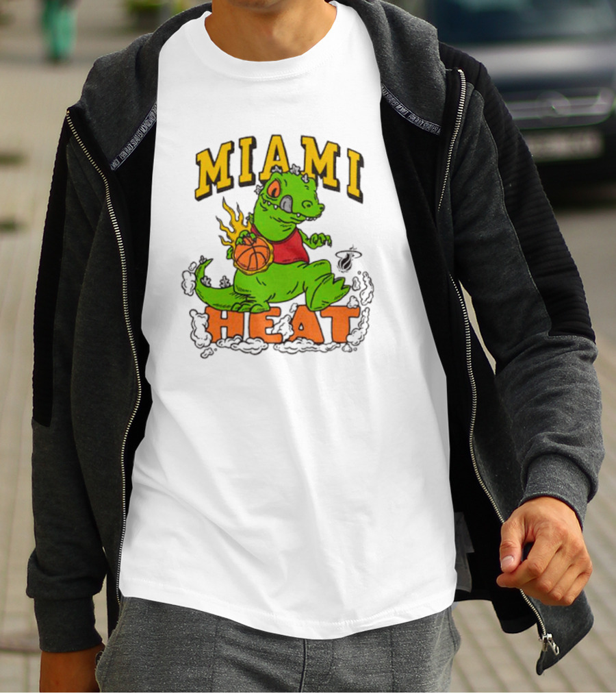 Miami Heat Reptar Holding Basketball Rugrats Crossover T-Shirt