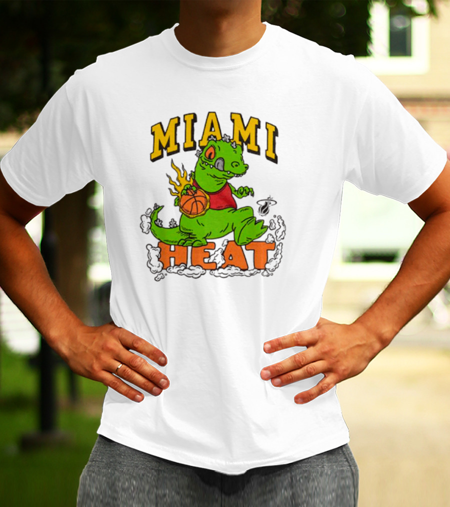 Miami Heat Reptar Holding Basketball Rugrats Crossover T-Shirt