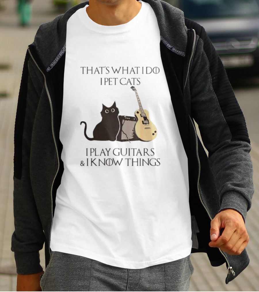 That’s What I Do I Pet Cats I Play Guitars And I Know Things Cat With Guitar And Amplifier T-Shirt