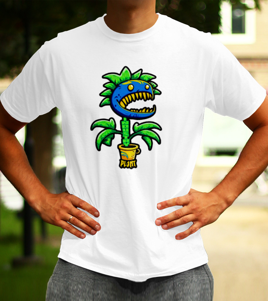 Industry Plant Blue Monster With Yellow Teeth In Yellow Pot T-Shirt
