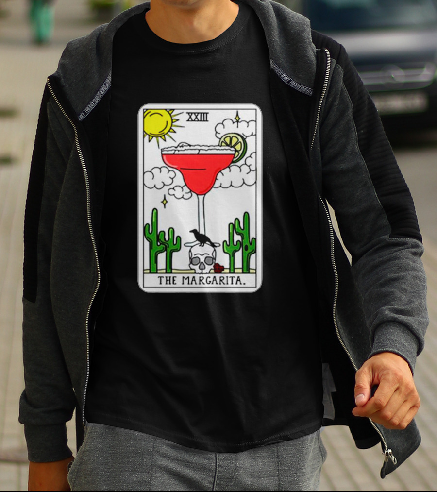 The Margarita Tarot Card With Sun Cacti Skull And Raven T-Shirt