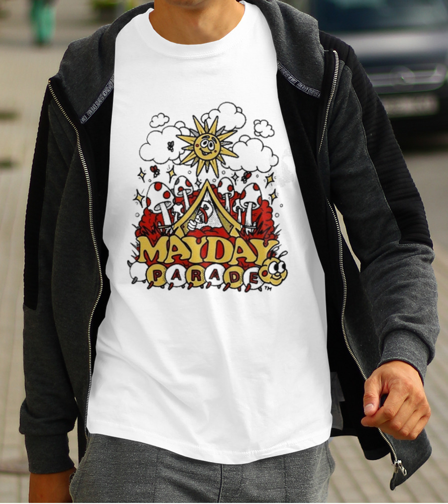 Mayday Parade Whimsical Sun And Mushrooms Caterpillar T-Shirt