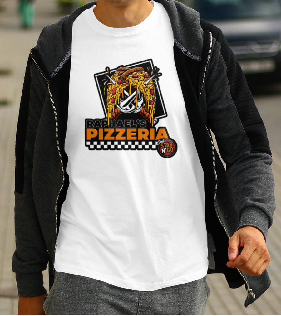 Raphael's Pizzeria Just Stab N' Go Pizza Graphic With Slicing Swords T-Shirt