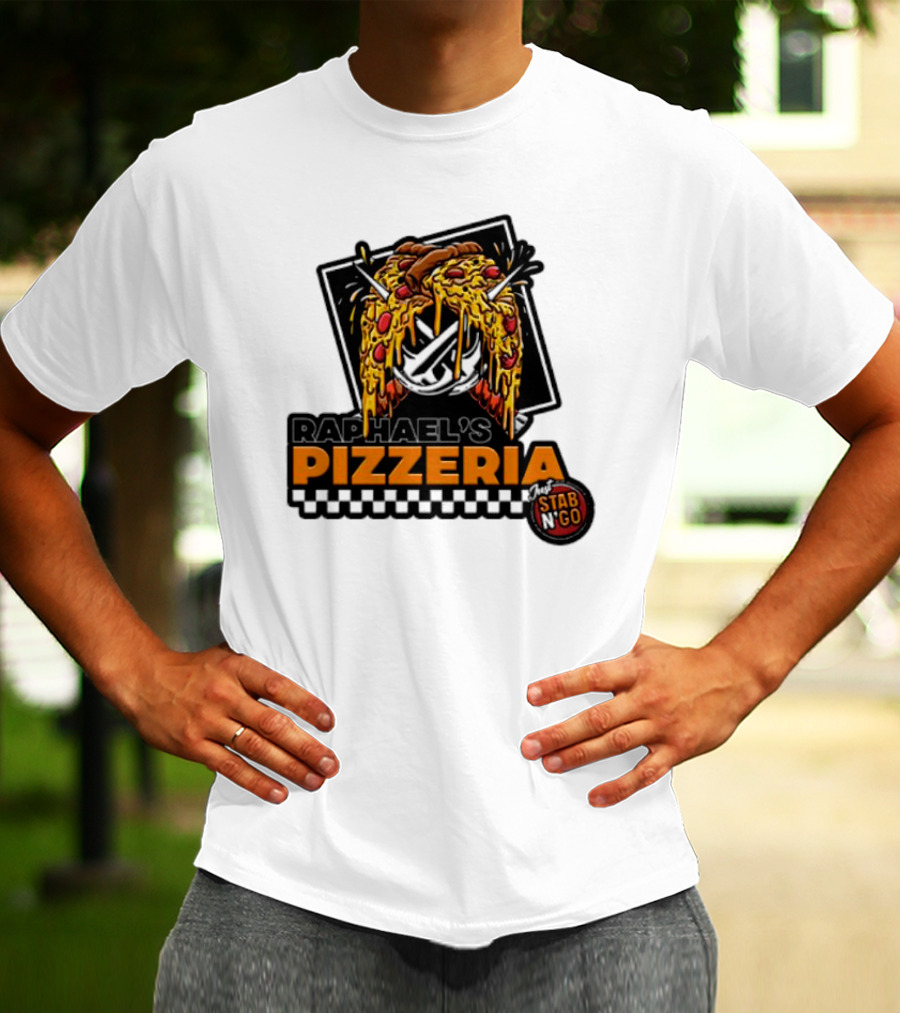 Raphael's Pizzeria Just Stab N' Go Pizza Graphic With Slicing Swords T-Shirt