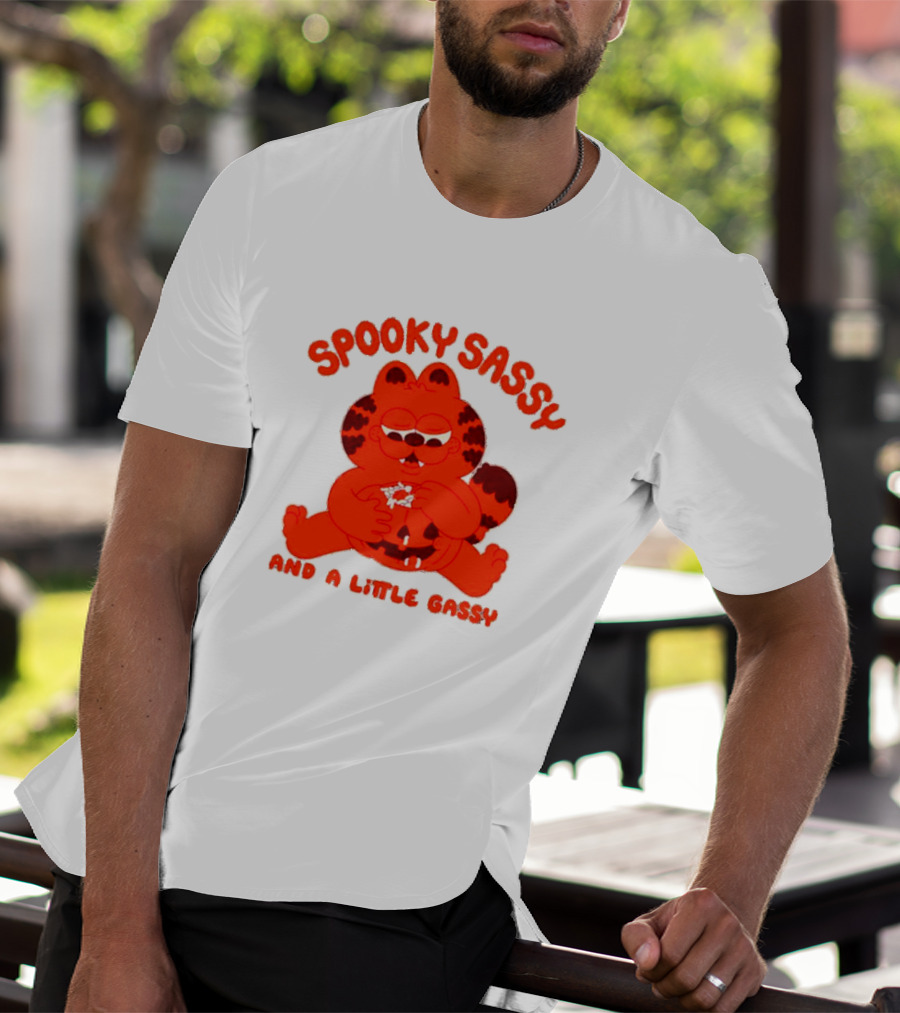 Spooky Sassy And A Little Gassy Halloween Cat Eating Candy T-Shirt