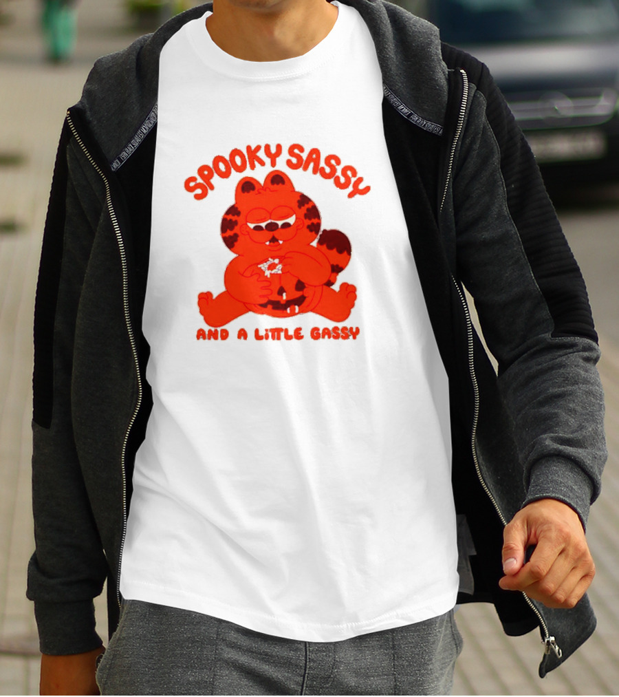 Spooky Sassy And A Little Gassy Halloween Cat Eating Candy T-Shirt