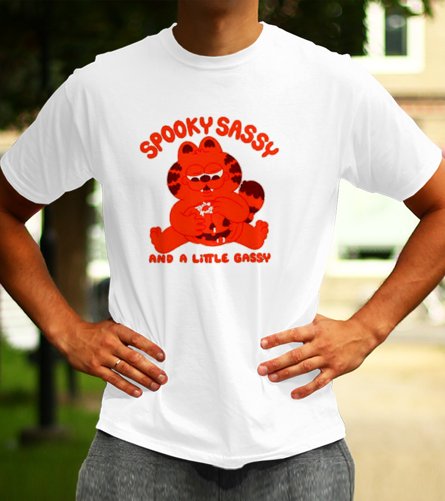Spooky Sassy And A Little Gassy Halloween Cat Eating Candy T-Shirt