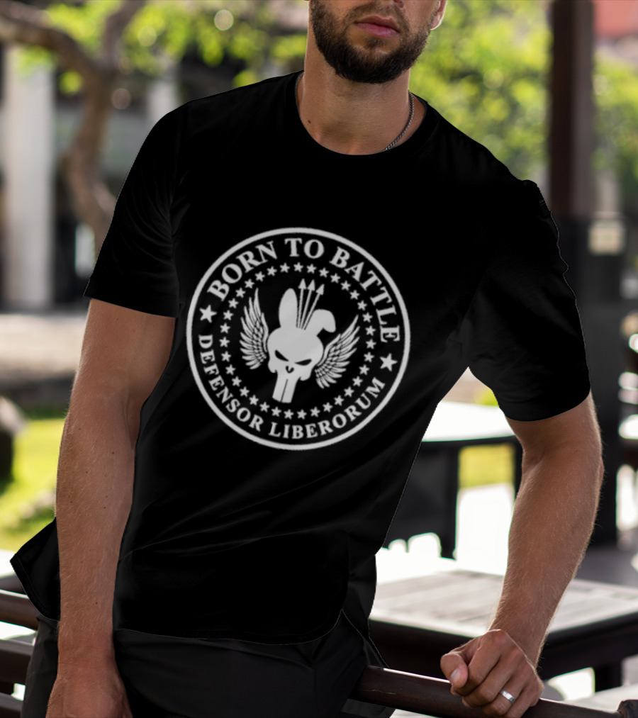 Born To Battle Defensor Liberorum Roman Gladiator Sword And Shield T-Shirt