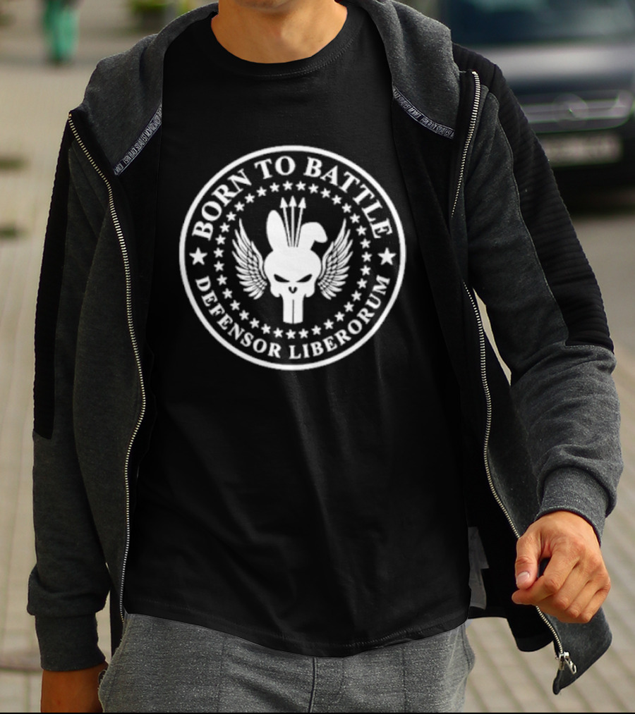 Born To Battle Defensor Liberorum Roman Gladiator Sword And Shield T-Shirt