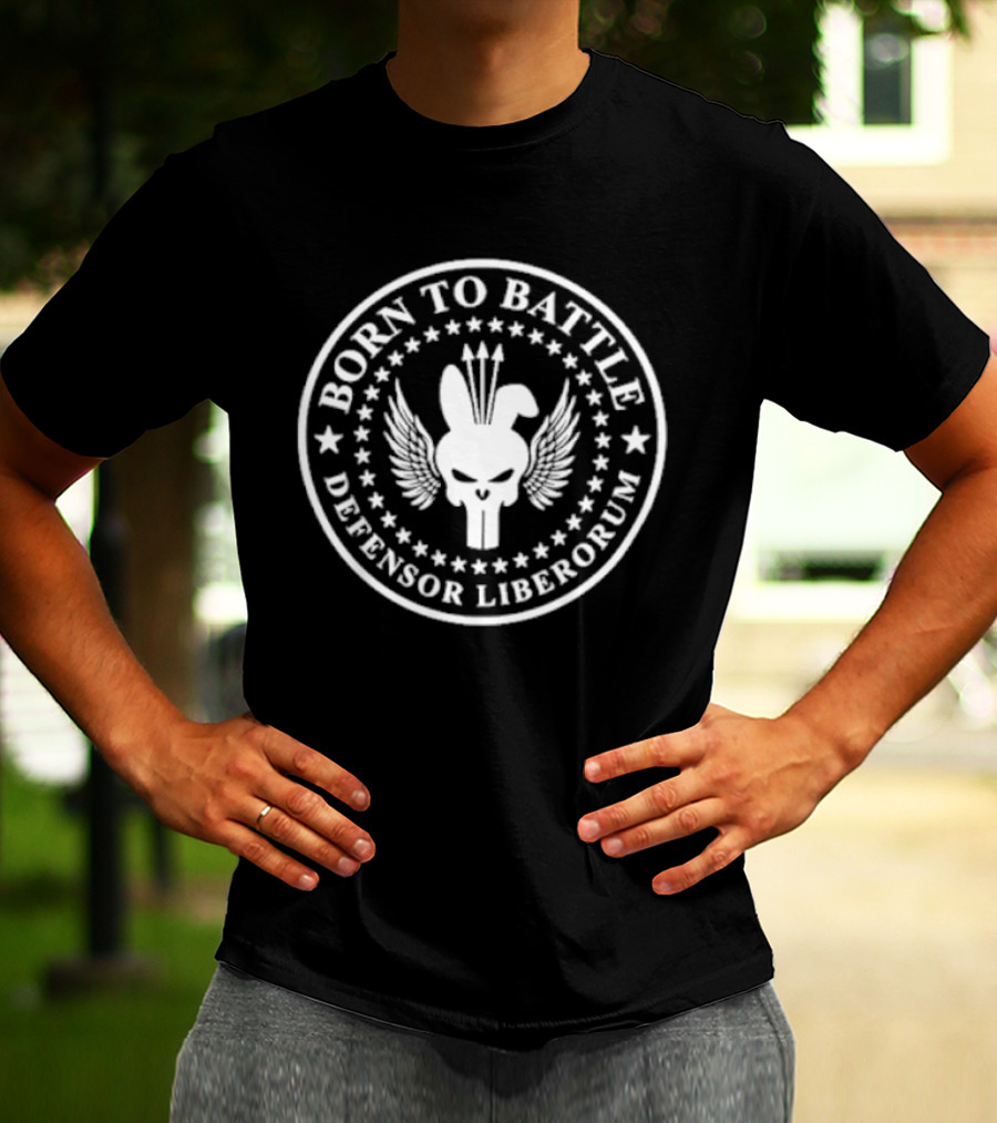 Born To Battle Defensor Liberorum Roman Gladiator Sword And Shield T-Shirt