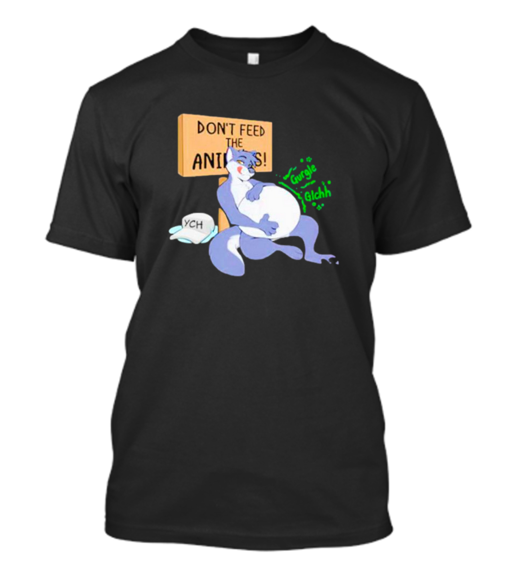 Don’t Feed The Animals Gurgle Glchh YCH Cartoon Fox Plush Stomach T-Shirt