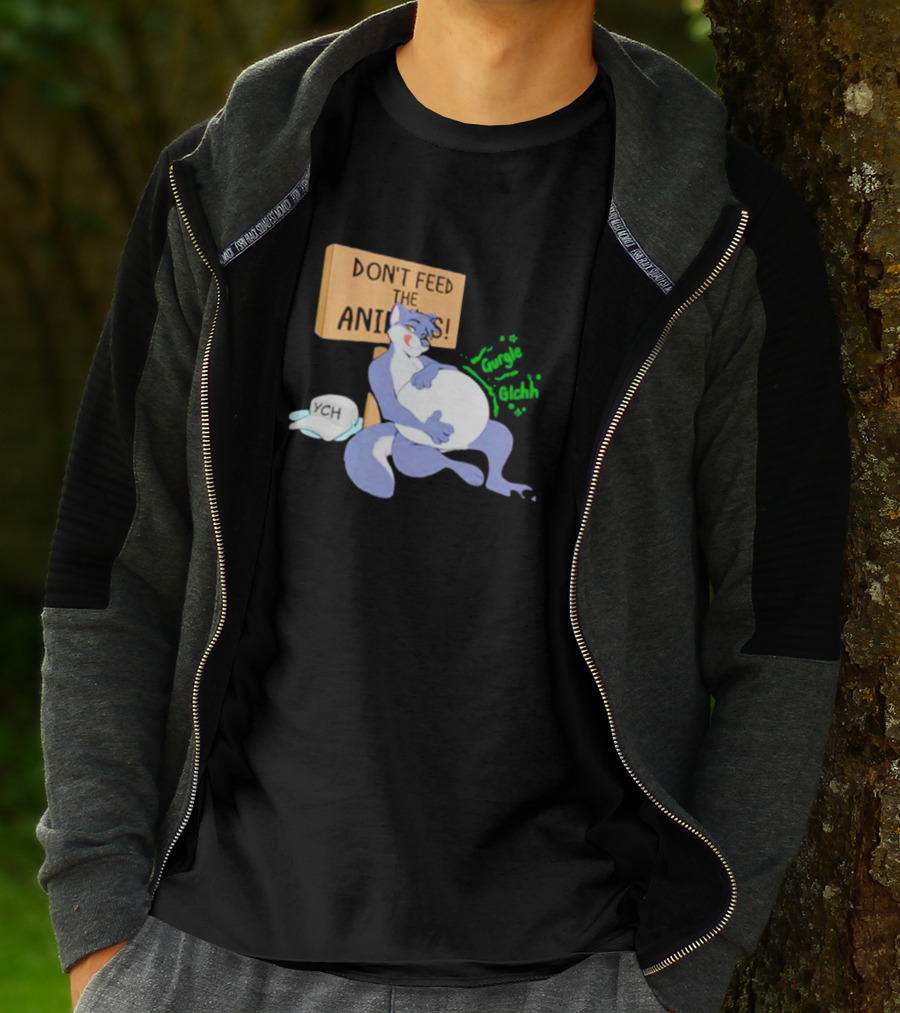 Don’t Feed The Animals Gurgle Glchh YCH Cartoon Fox Plush Stomach T-Shirt