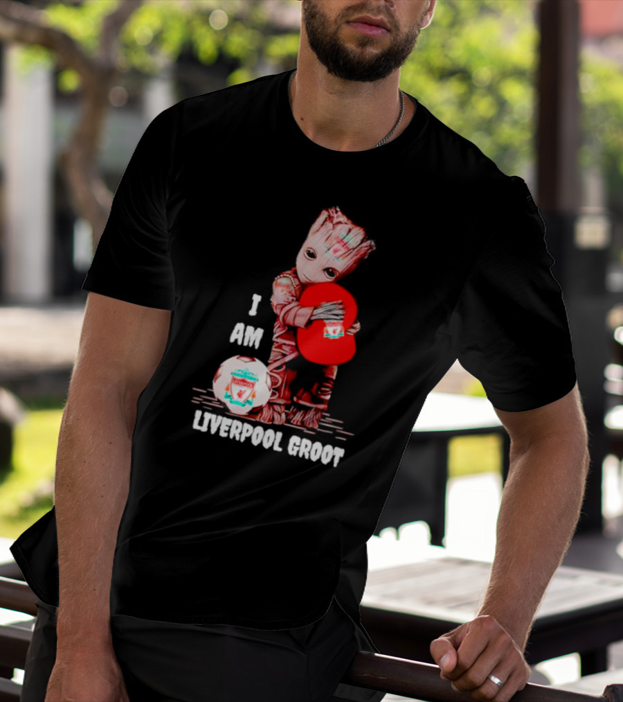 Groot I Am Liverpool FC Soccer Ball Hugging Tree Creature T-Shirt