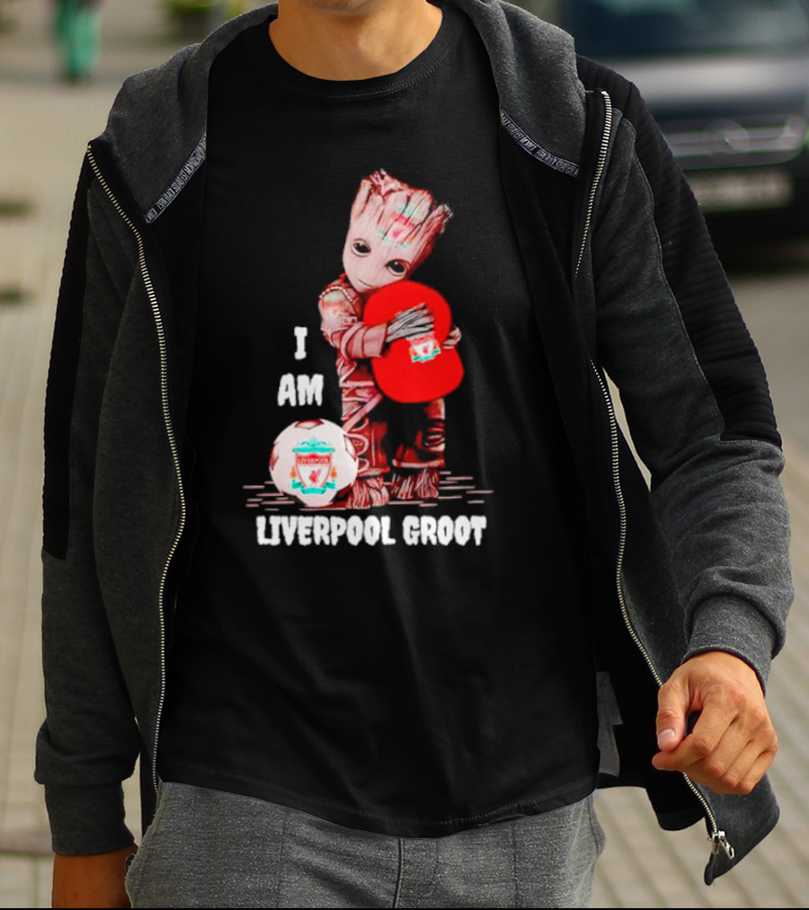 Groot I Am Liverpool FC Soccer Ball Hugging Tree Creature T-Shirt