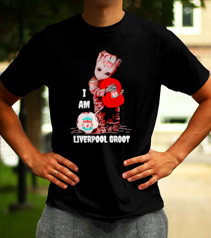 Groot I Am Liverpool FC Soccer Ball Hugging Tree Creature T-Shirt