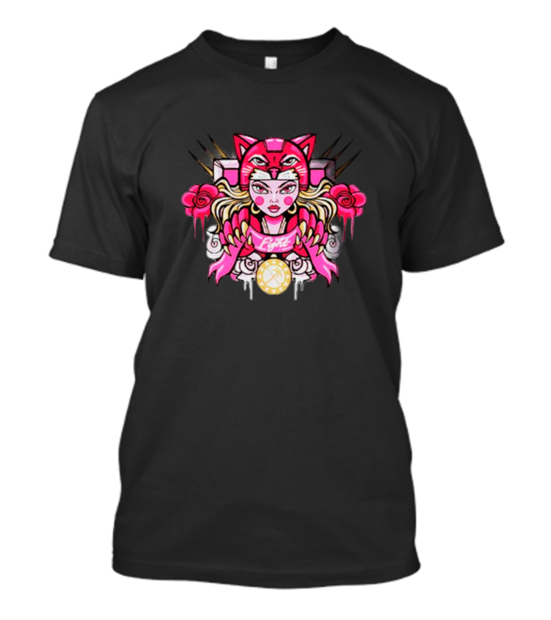 Florida Pink In The Rink Elite Hockey Anime Cat Rose Motif T-Shirt