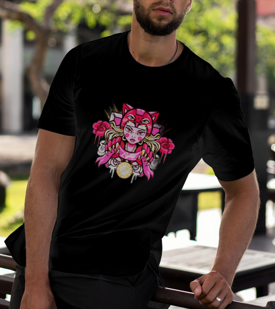 Florida Pink In The Rink Elite Hockey Anime Cat Rose Motif T-Shirt