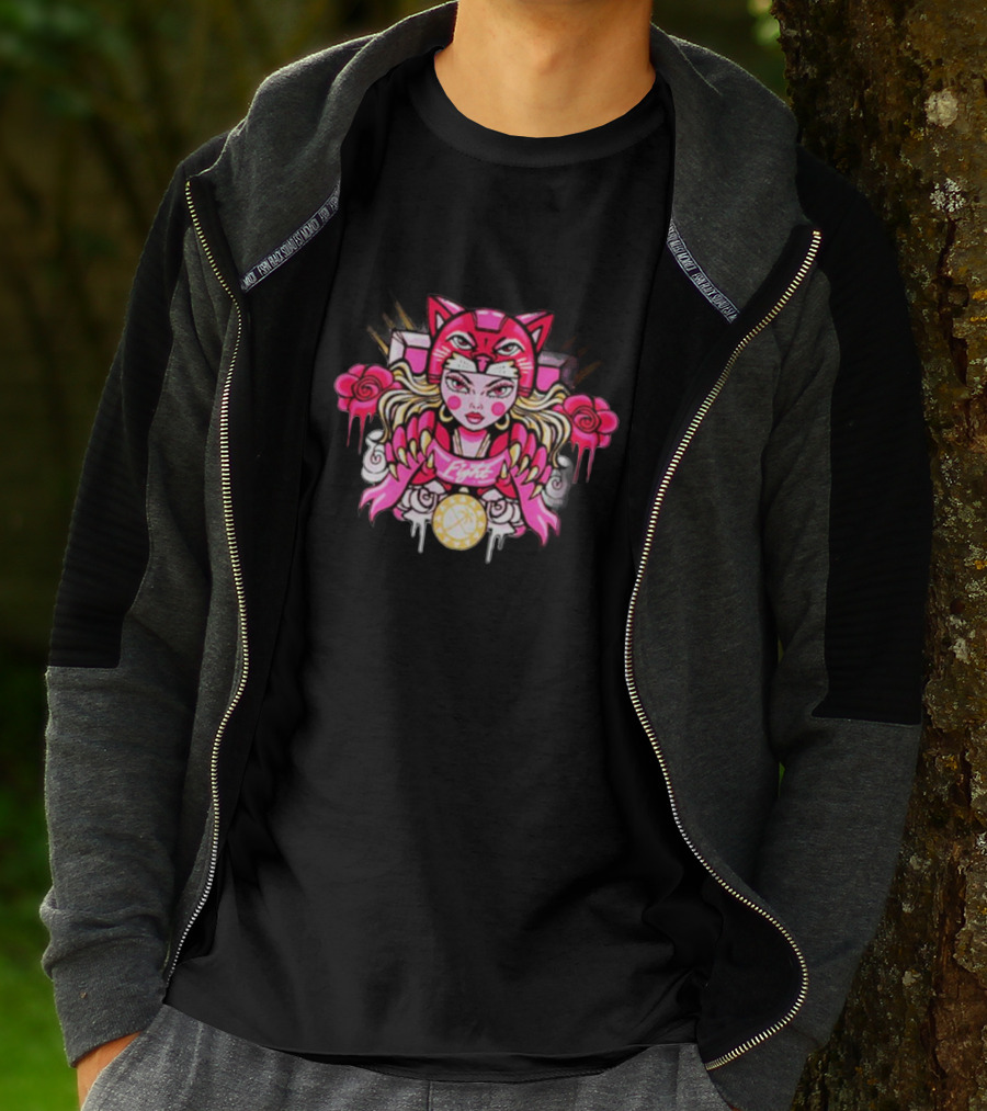 Florida Pink In The Rink Elite Hockey Anime Cat Rose Motif T-Shirt
