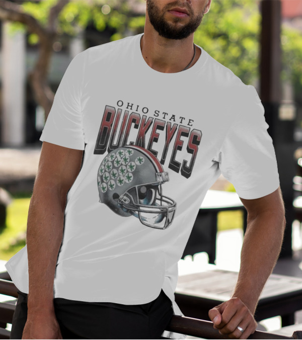 Ohio State Buckeyes Helmet With Leaf Stickers T-Shirt