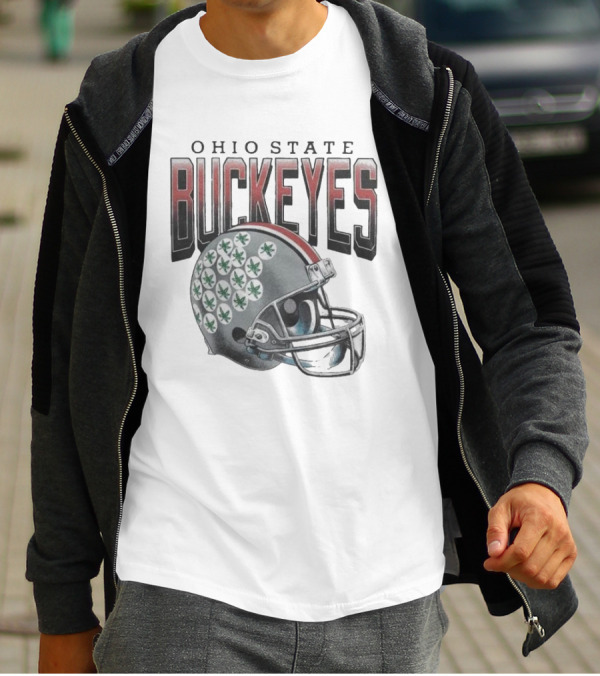 Ohio State Buckeyes Helmet With Leaf Stickers T-Shirt