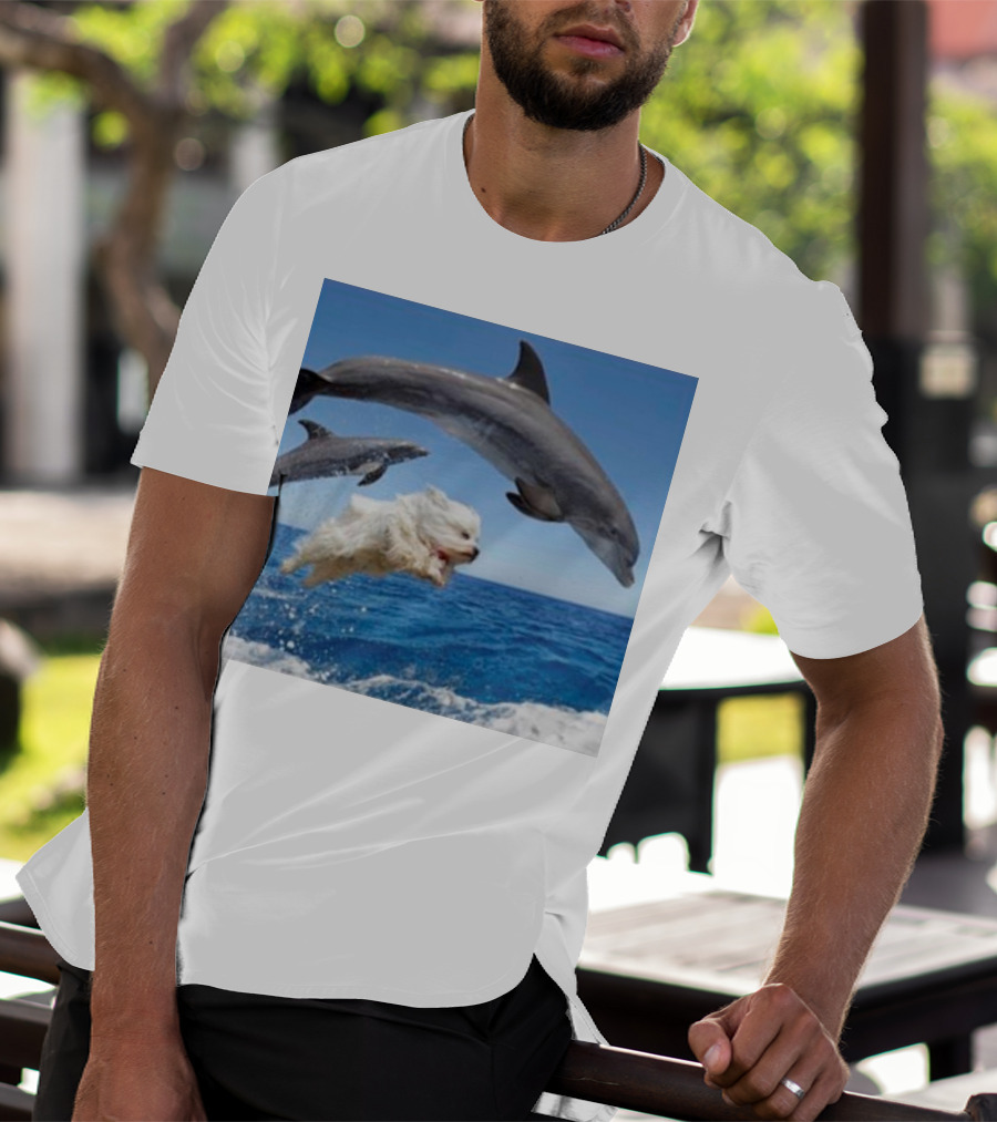 Dog Diving With Dolphins In Ocean T-Shirt
