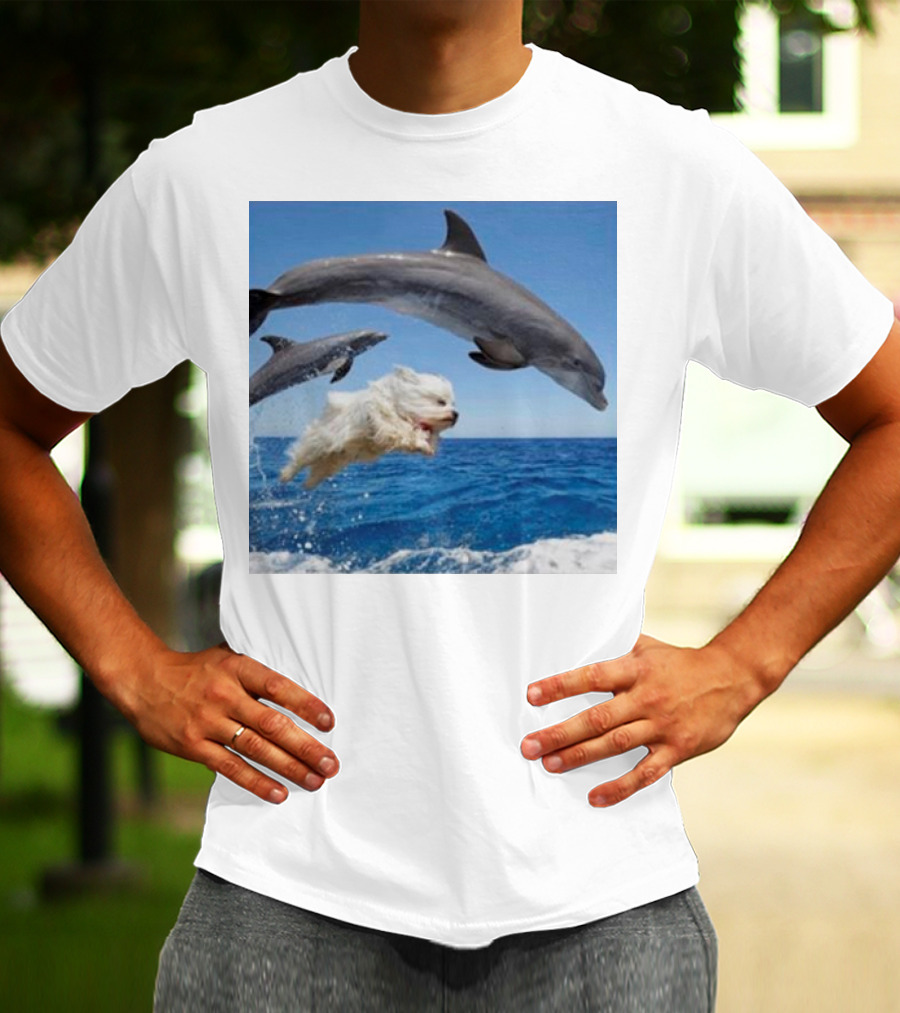 Dog Diving With Dolphins In Ocean T-Shirt