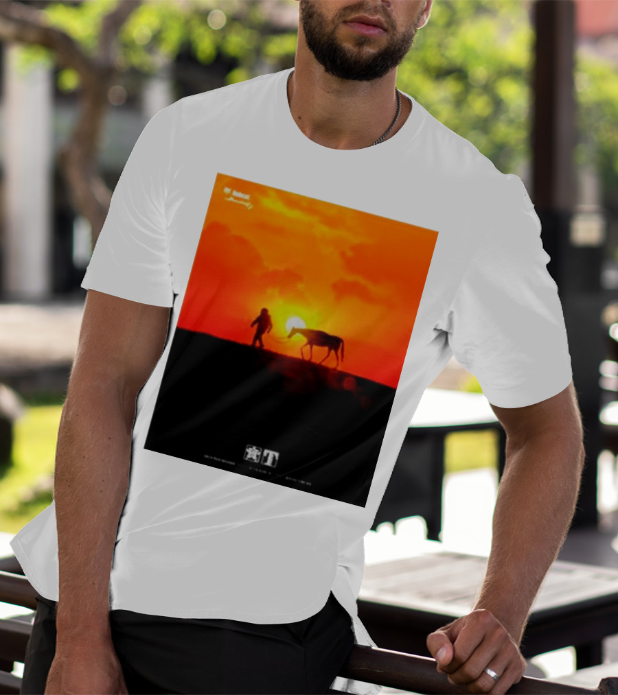 Houston Sunset Astronaut With Horse In Space City Meets Wild West T-Shirt