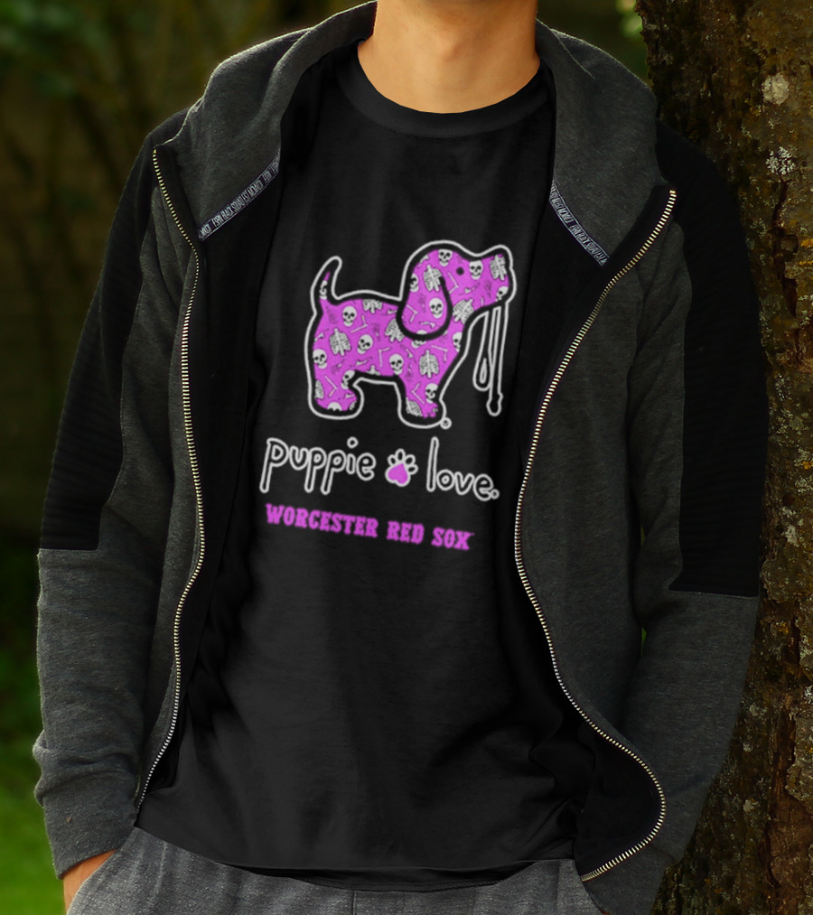 Puppie Love Worcester Red Sox Pink Heart Dog T-Shirt