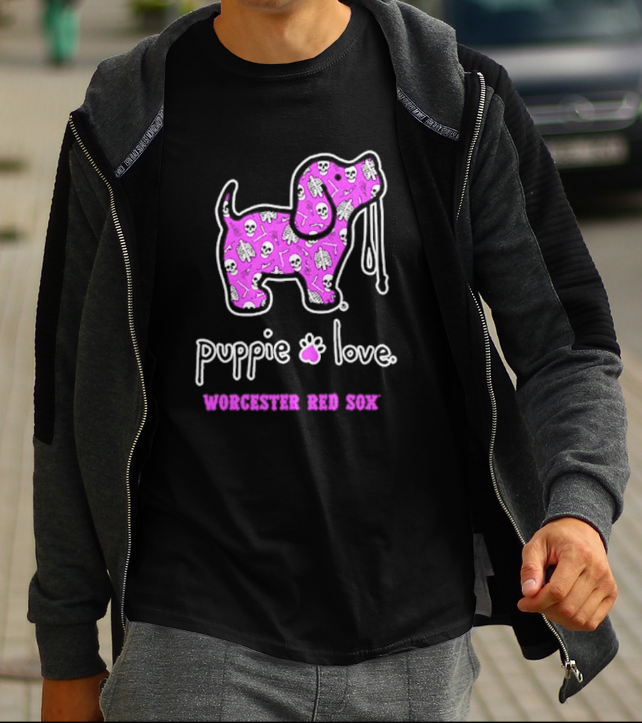 Puppie Love Worcester Red Sox Pink Heart Dog T-Shirt