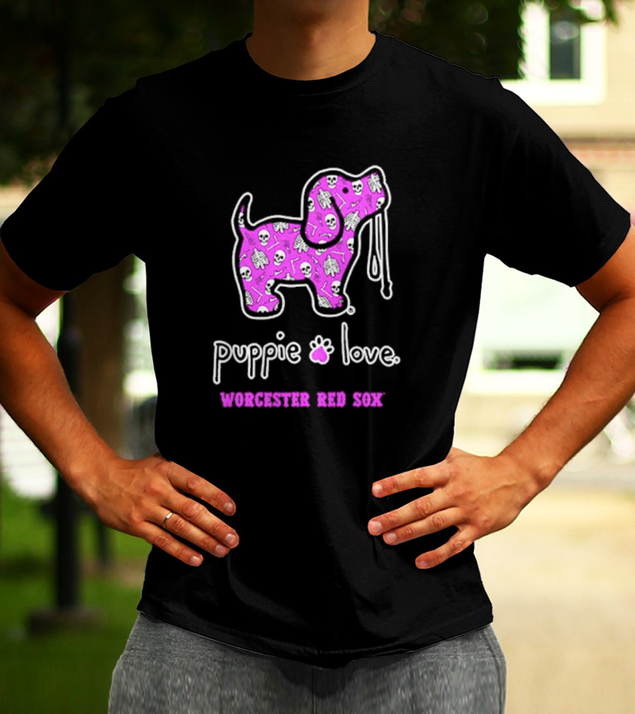 Puppie Love Worcester Red Sox Pink Heart Dog T-Shirt