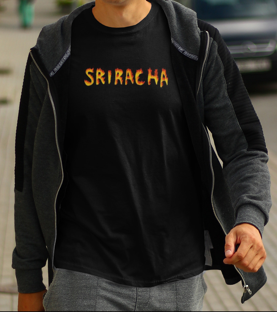 Sriracha Hot Sauce Flame Text T-Shirt