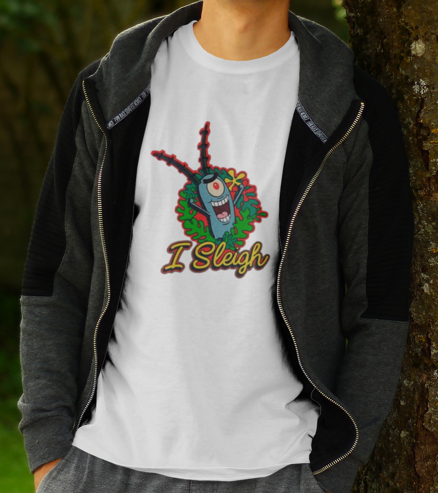 SpongeBob SquarePants Plankton I Sleigh Christmas Holiday Wreath T-Shirt